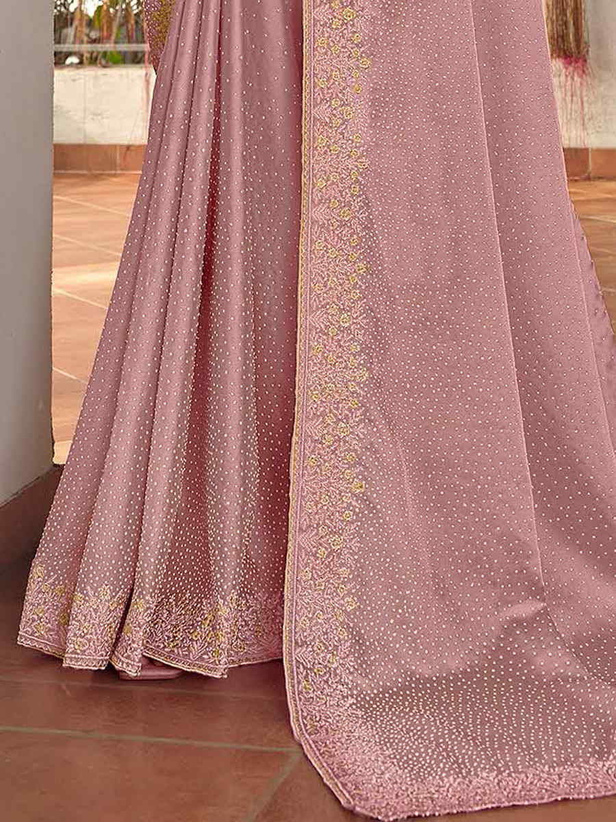 Peach Silk Embroidered Festival Wedding Fancy Heavy Border Saree