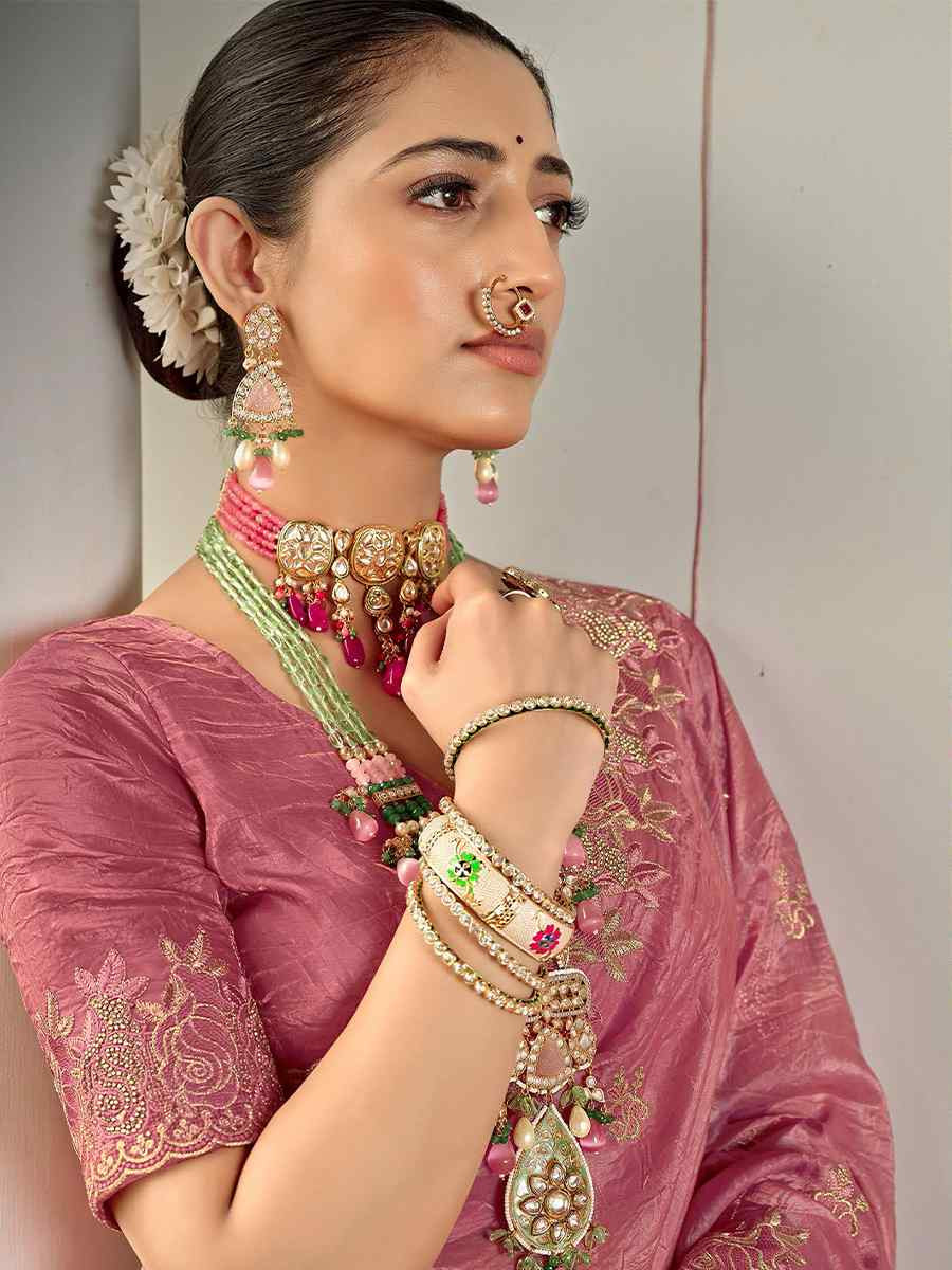 Peach Silk Embroidered Festival Wedding Fancy Heavy Border Saree