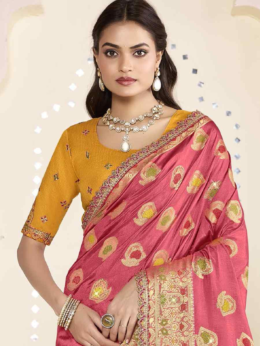 Peach Silk Embroidered Festival Wedding Fancy Heavy Border Saree