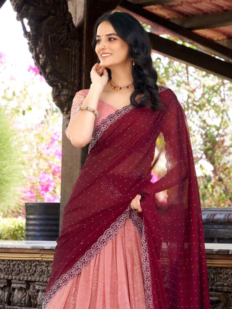 Peach Silk Embroidered Party Reception Wedding Lehenga Choli