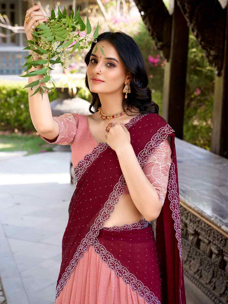Peach Silk Embroidered Party Reception Wedding Lehenga Choli