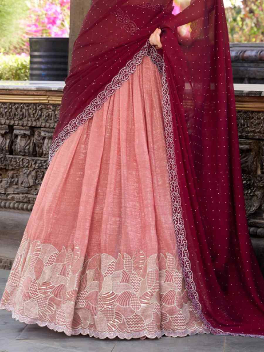Peach Silk Embroidered Party Reception Wedding Lehenga Choli