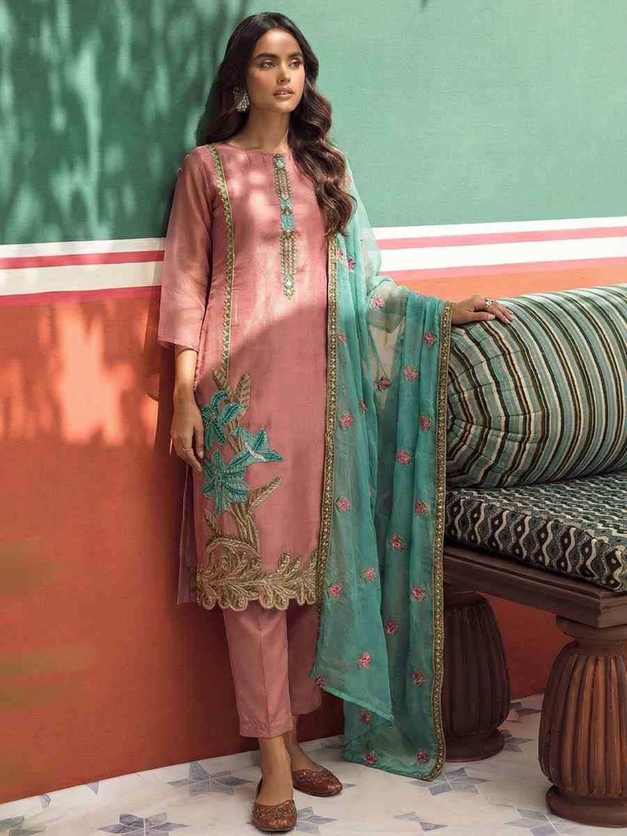 Peach Silk Embroidery Party Wedding Festival Casual Ready Pant Salwar Kameez