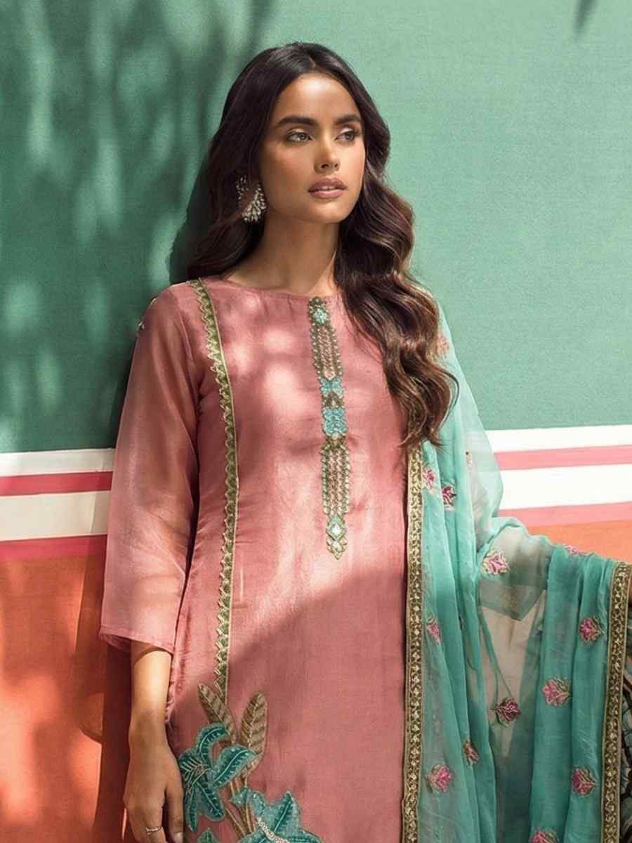 Peach Silk Embroidery Party Wedding Festival Casual Ready Pant Salwar Kameez