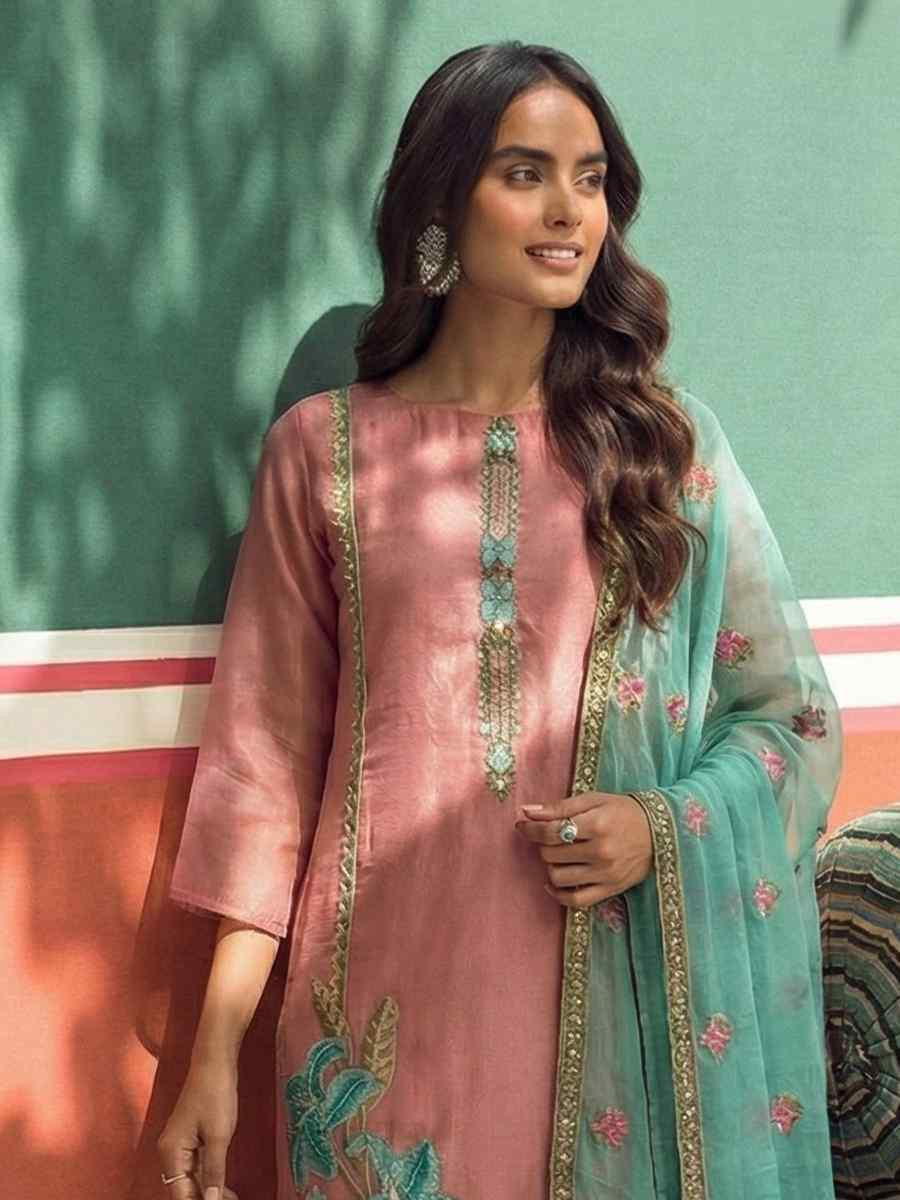 Peach Silk Embroidery Party Wedding Festival Casual Ready Pant Salwar Kameez