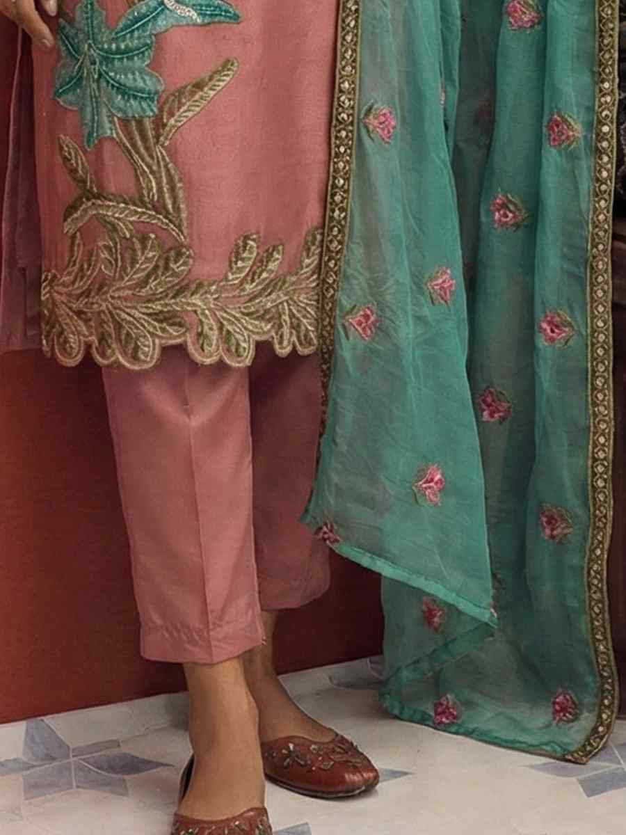 Peach Silk Embroidery Party Wedding Festival Casual Ready Pant Salwar Kameez