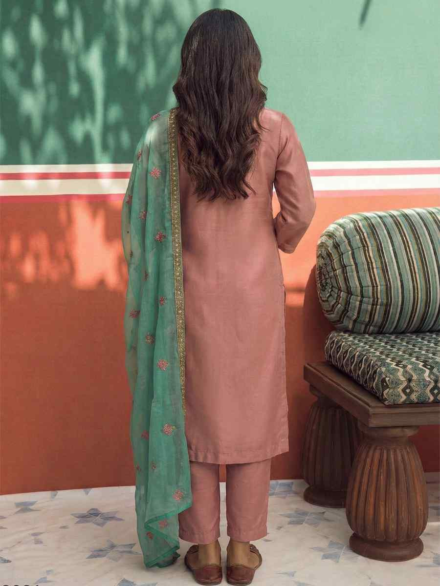 Peach Silk Embroidery Party Wedding Festival Casual Ready Pant Salwar Kameez