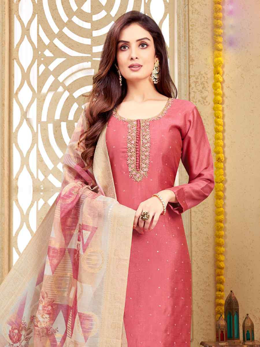 Peach Silk Embroidery Party Wedding Festival Casual Ready Pant Salwar Kameez