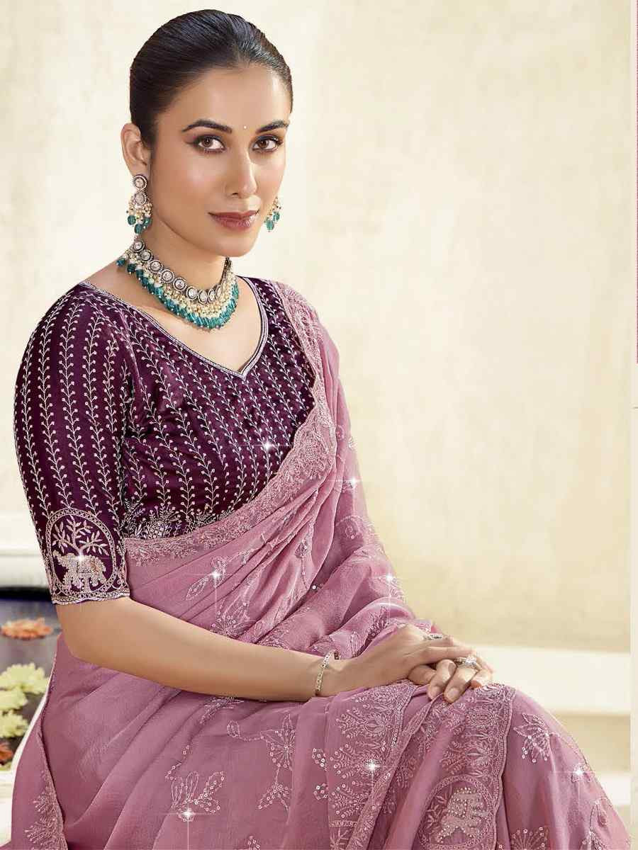 Peach Silk Embroidery Traditional Bridal Reception Festival Wedding Fancy Heavy Border Saree