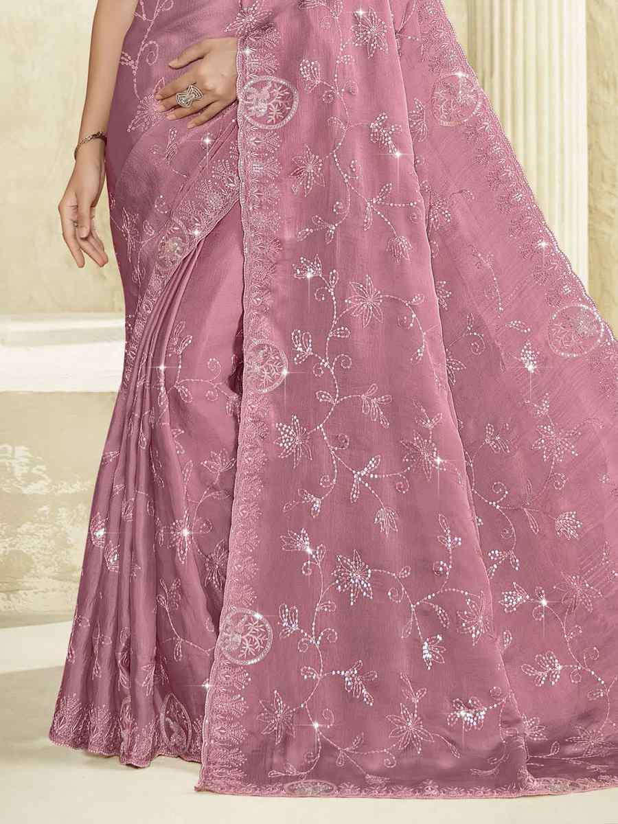 Peach Silk Embroidery Traditional Bridal Reception Festival Wedding Fancy Heavy Border Saree