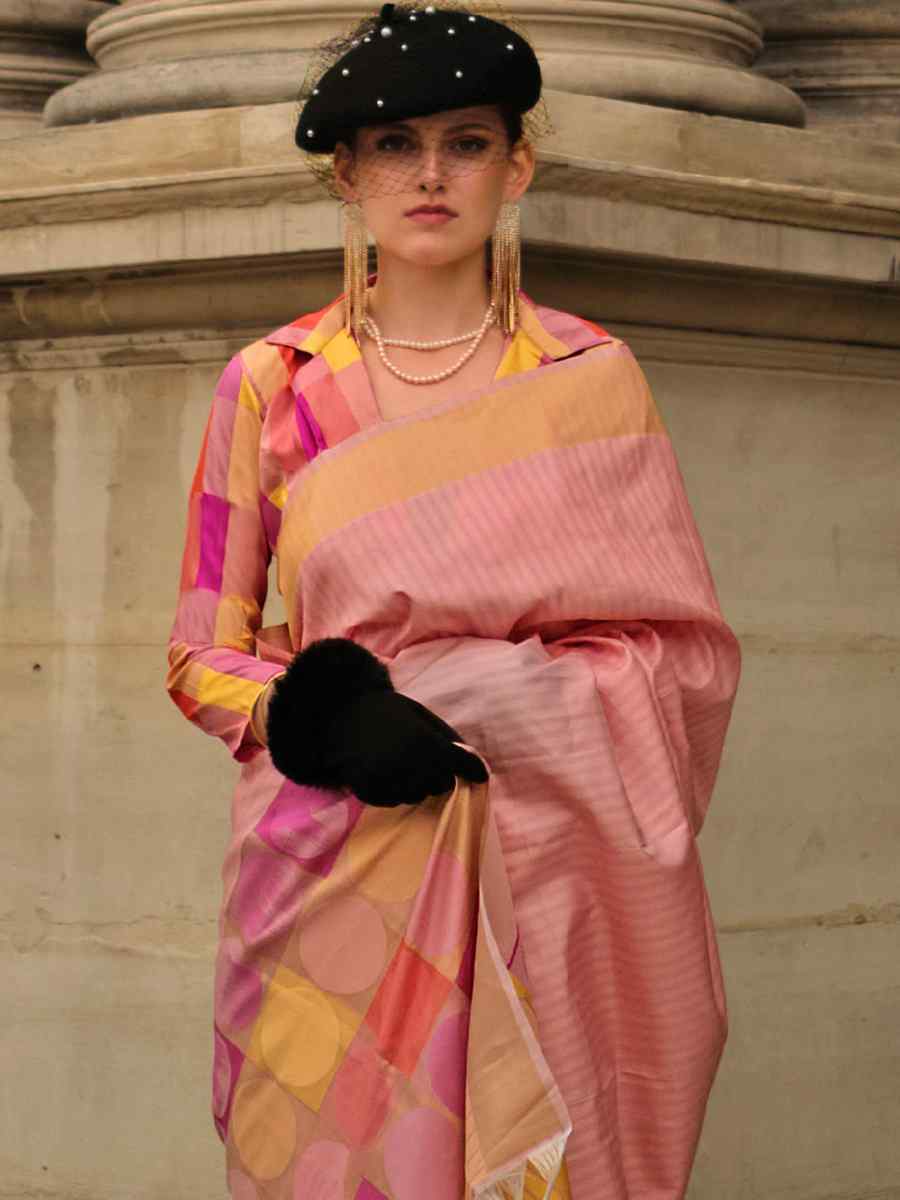 Peach Silk Handwoven Casual Festival Classic Style Saree