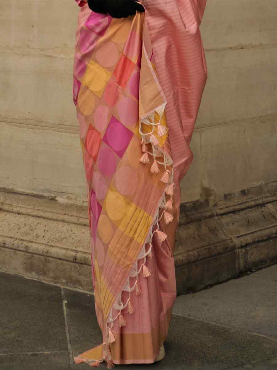 Peach Silk Handwoven Casual Festival Classic Style Saree
