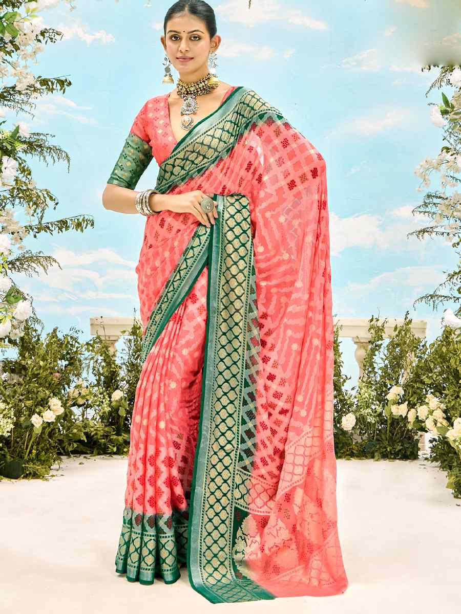 Peach Silk Handwoven Festival Wedding Fancy Heavy Border Saree
