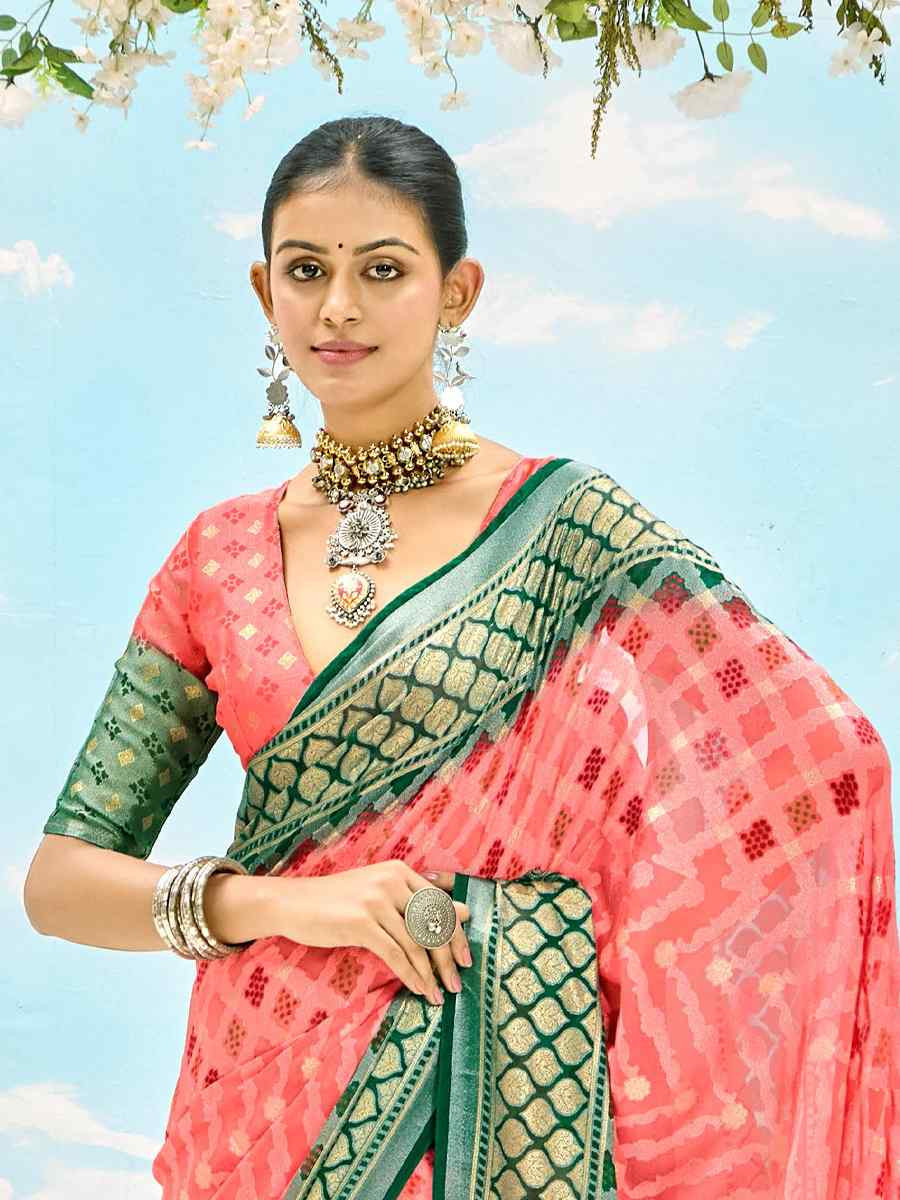 Peach Silk Handwoven Festival Wedding Fancy Heavy Border Saree