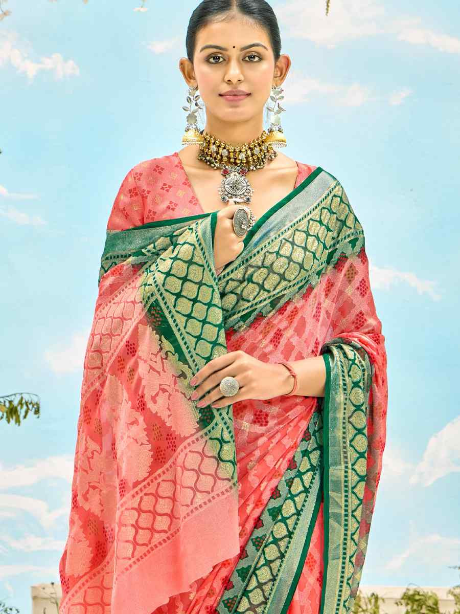 Peach Silk Handwoven Festival Wedding Fancy Heavy Border Saree