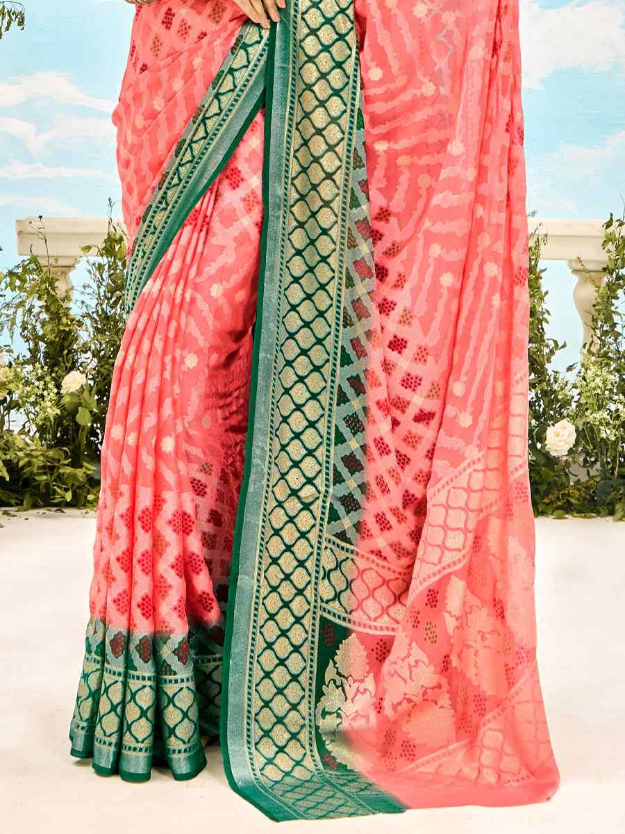 Peach Silk Handwoven Festival Wedding Fancy Heavy Border Saree
