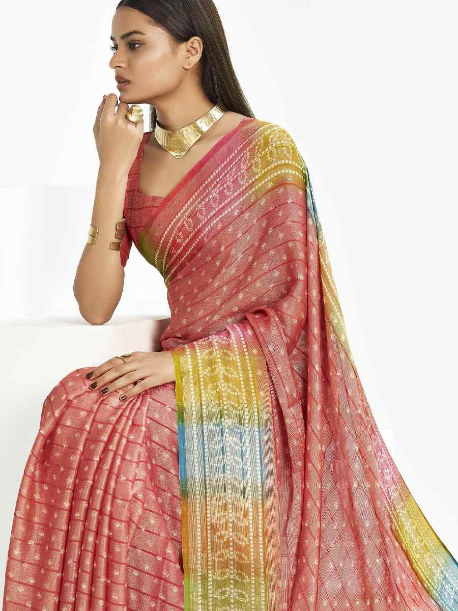 Peach Silk Handwoven Festival Wedding Fancy Heavy Border Saree