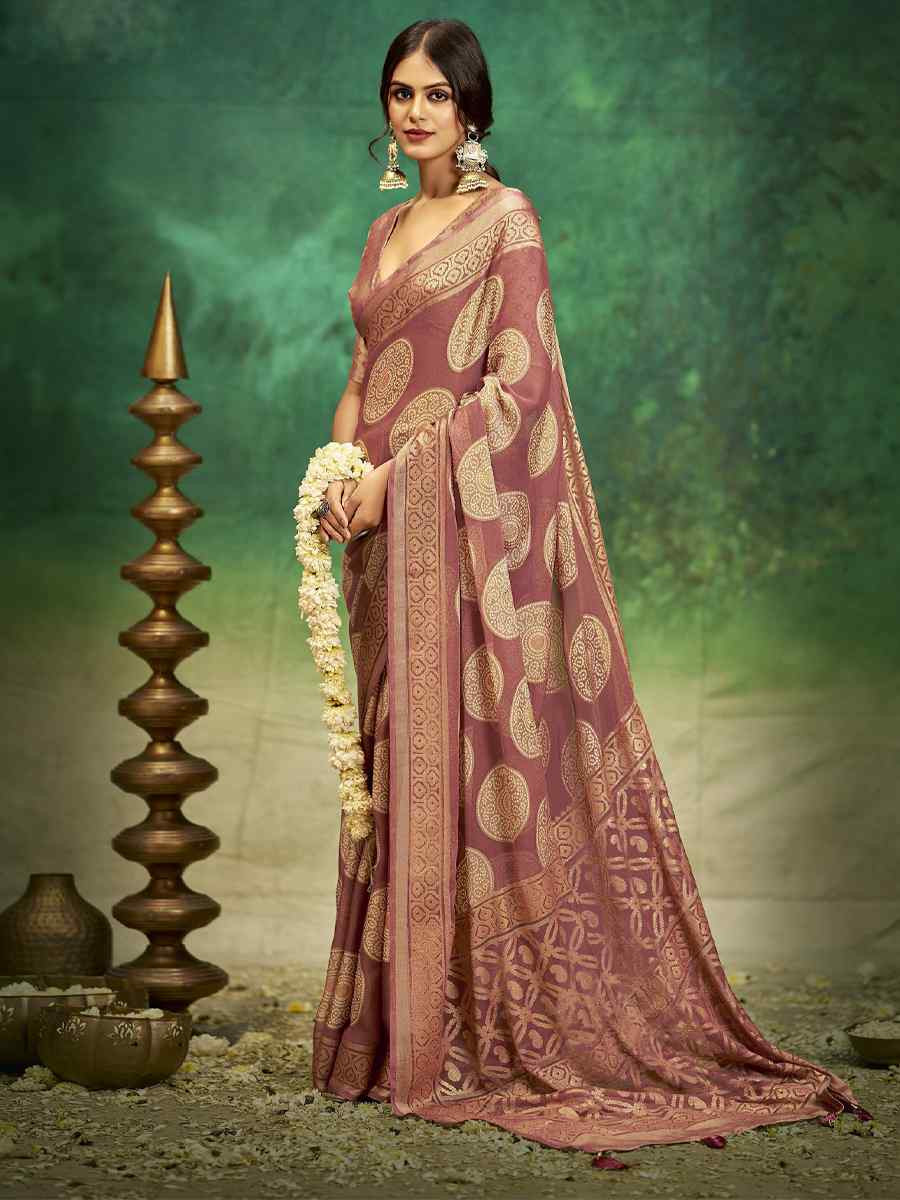 Peach Silk Handwoven Festival Wedding Fancy Heavy Border Saree