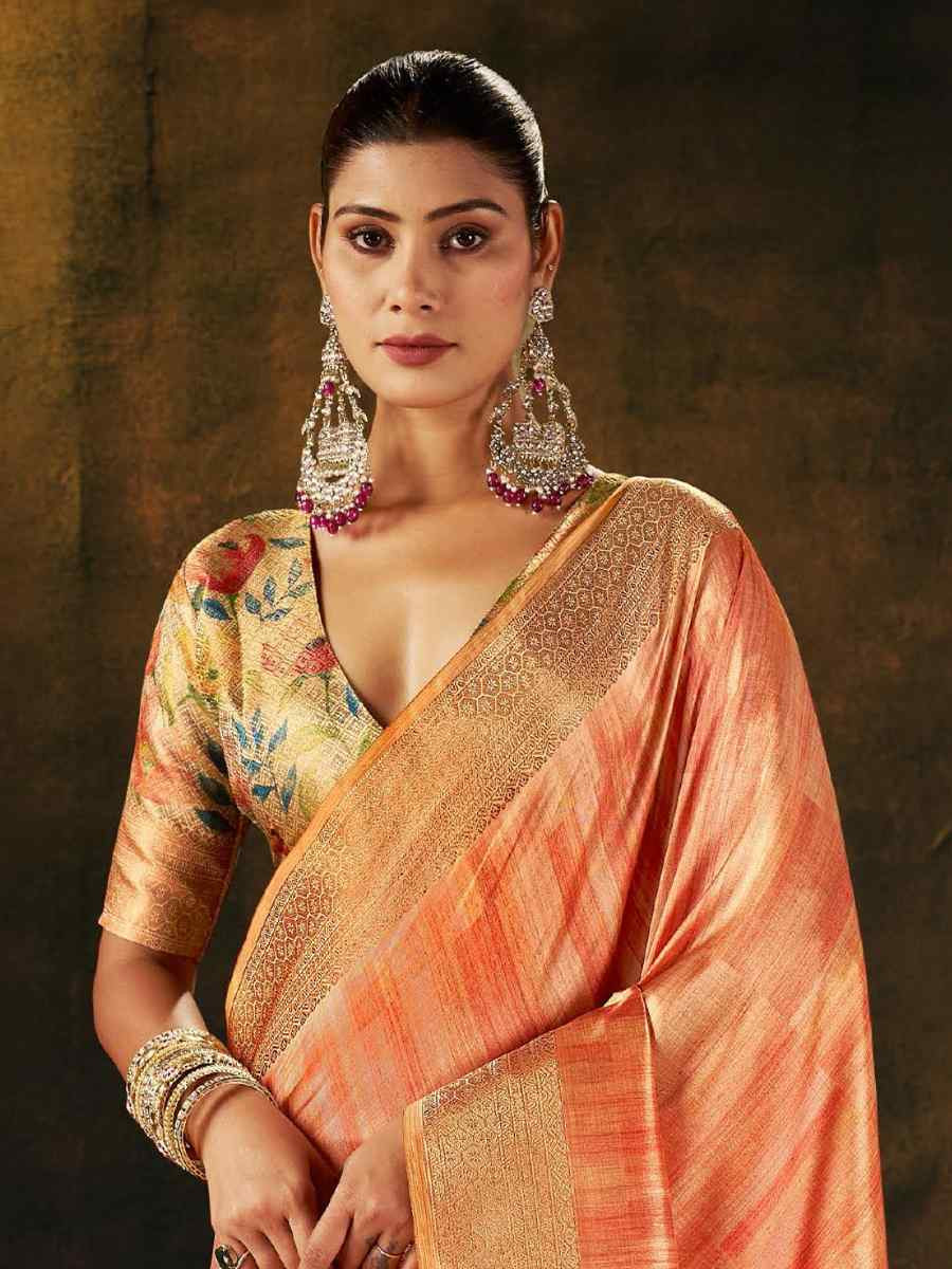 Peach Silk Handwoven Traditional Bridal Reception Festival Wedding Fancy Heavy Border Sarees