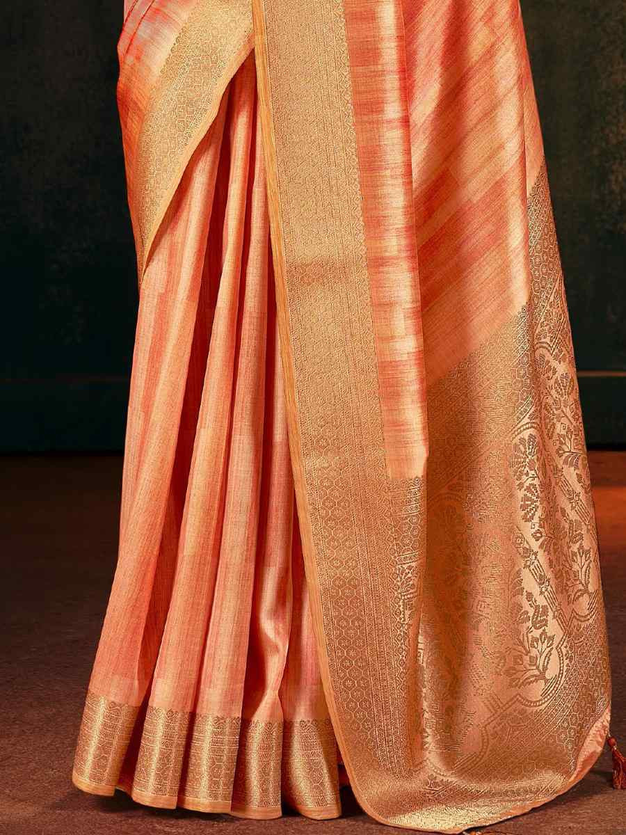 Peach Silk Handwoven Traditional Bridal Reception Festival Wedding Fancy Heavy Border Sarees