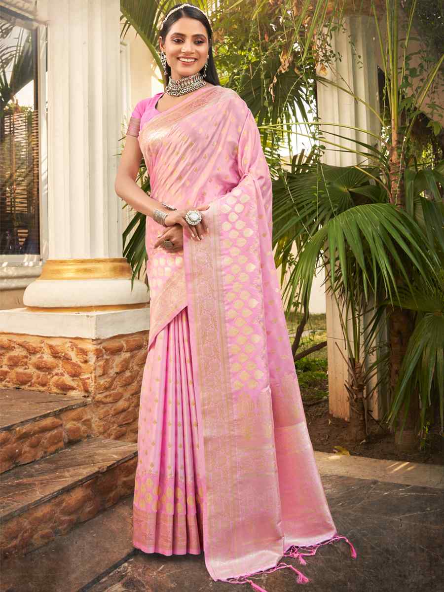 Peach Silk Handwoven Wedding Festival Heavy Border Saree