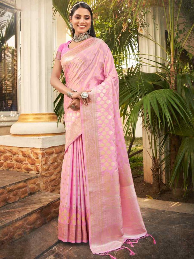 Peach Silk Handwoven Wedding Festival Heavy Border Saree