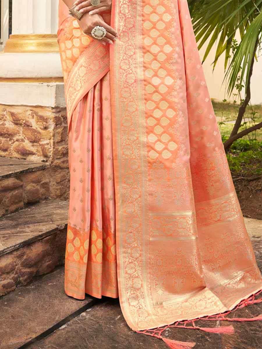 Peach Silk Handwoven Wedding Festival Heavy Border Saree
