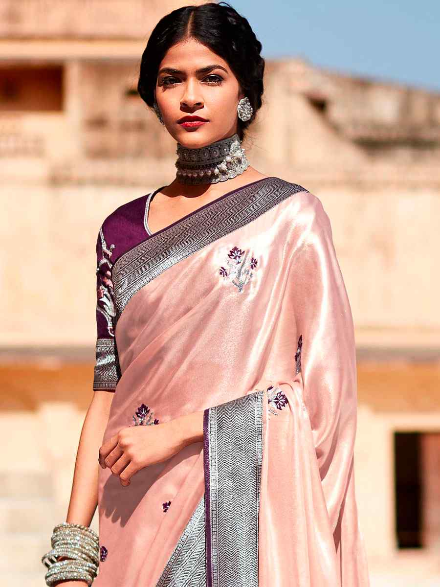 Peach Silk Handwoven Wedding Festival Heavy Border Saree