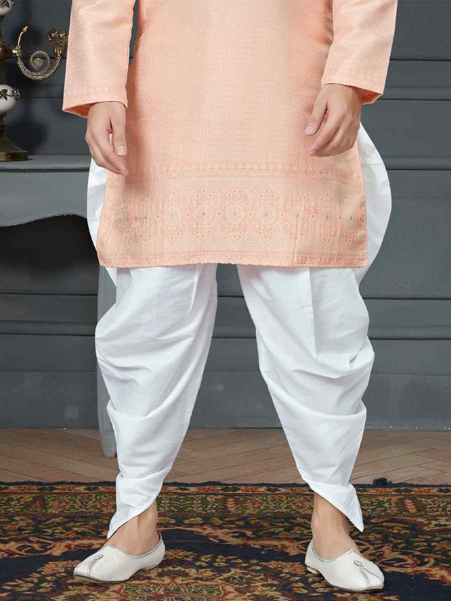 Peach Silk Jacquard Woven Festival Kurta