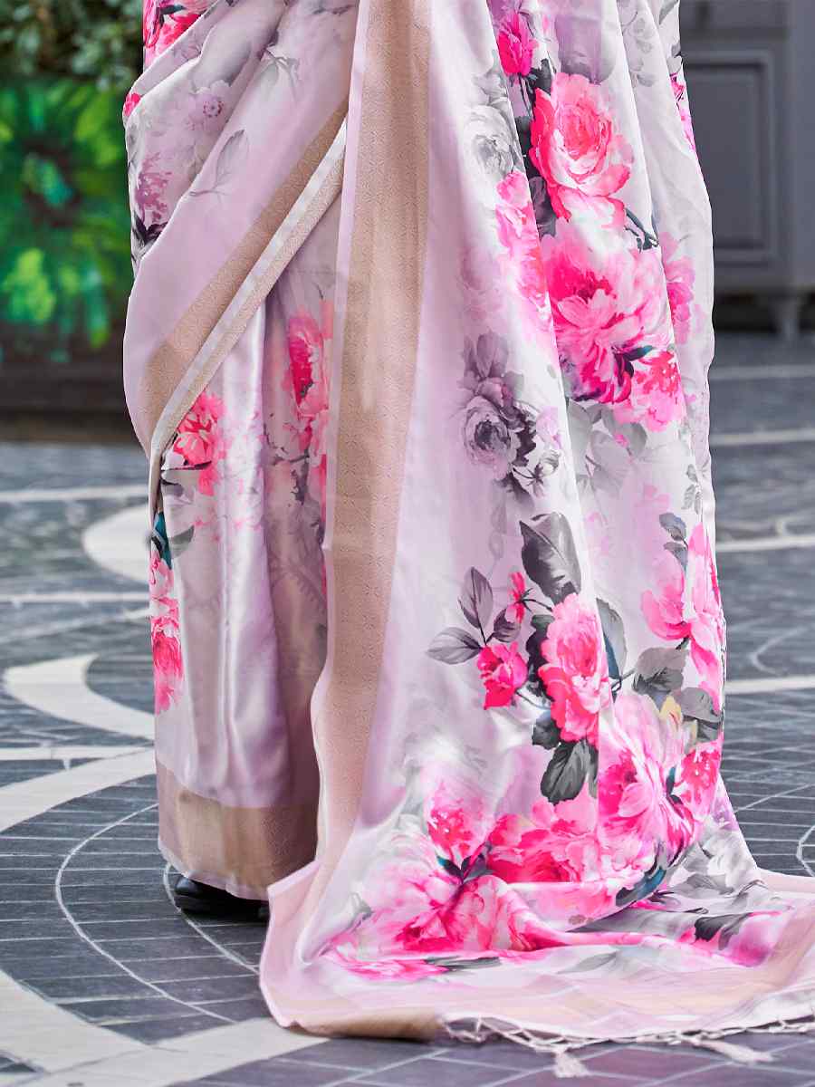 Peach Silk Printed Casual Party Classic Style Saree