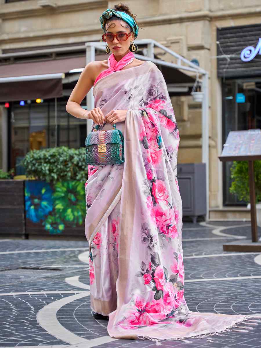 Peach Silk Printed Casual Party Classic Style Saree