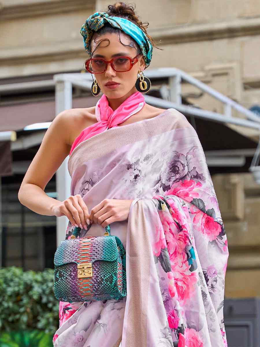 Peach Silk Printed Casual Party Classic Style Saree