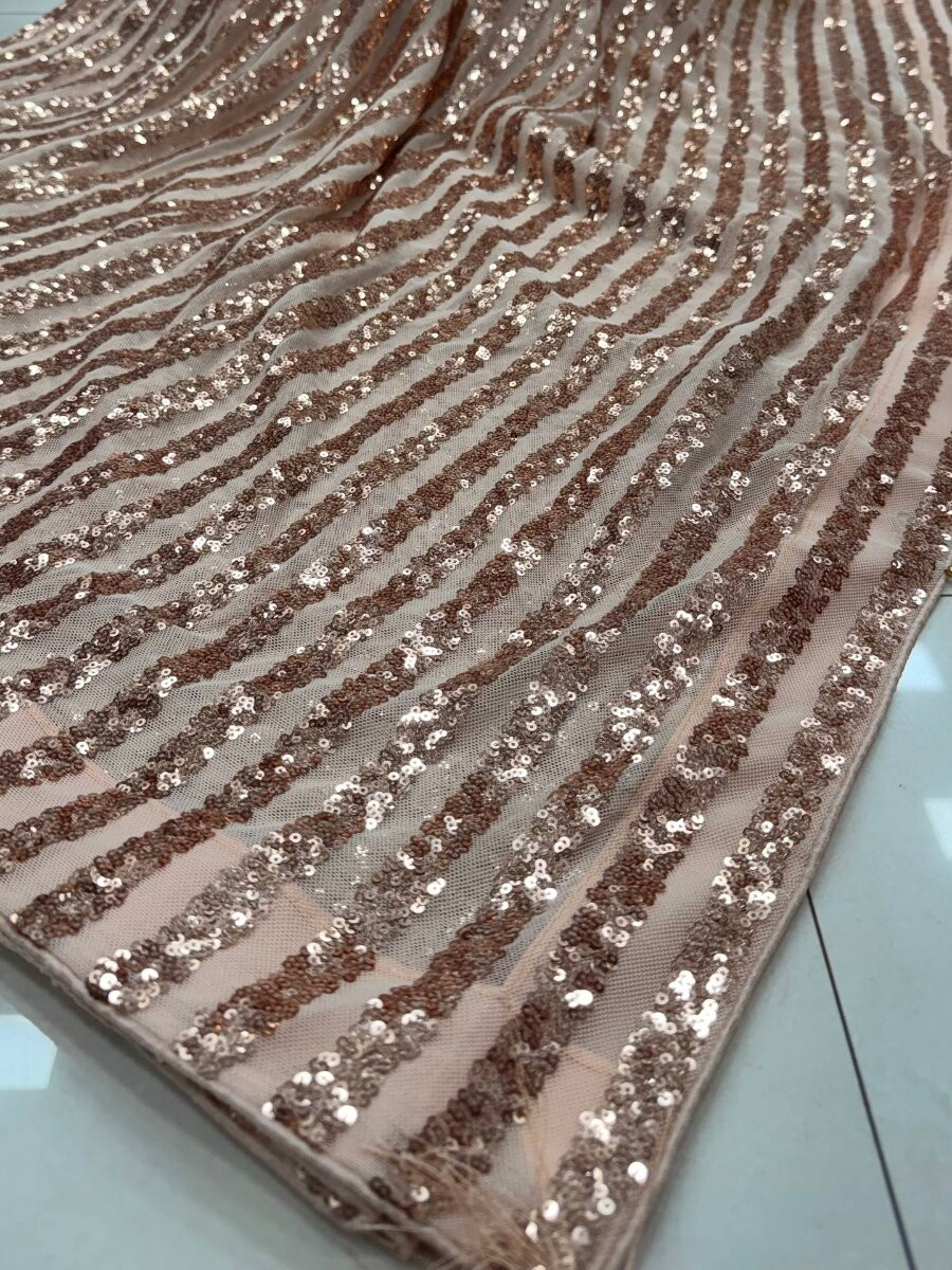 Peach Silk Sequins Wedding Reception Party Festival Casual Heavy Border Sarees