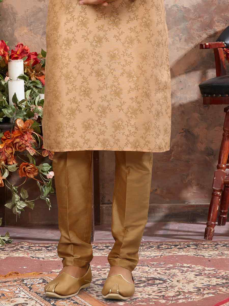 Peach Silk Woven Festival Party Kurta