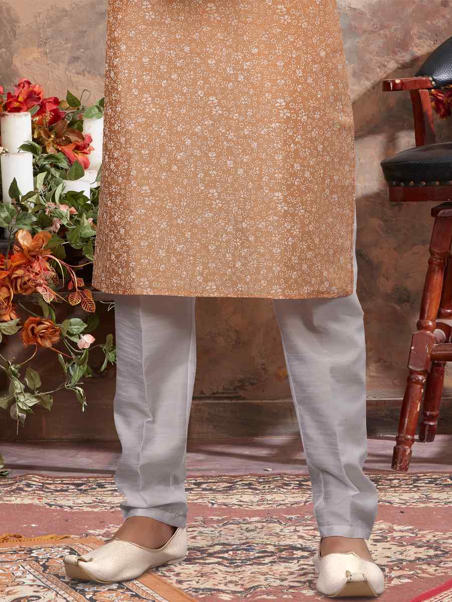 Peach Silk Woven Festival Party Kurta