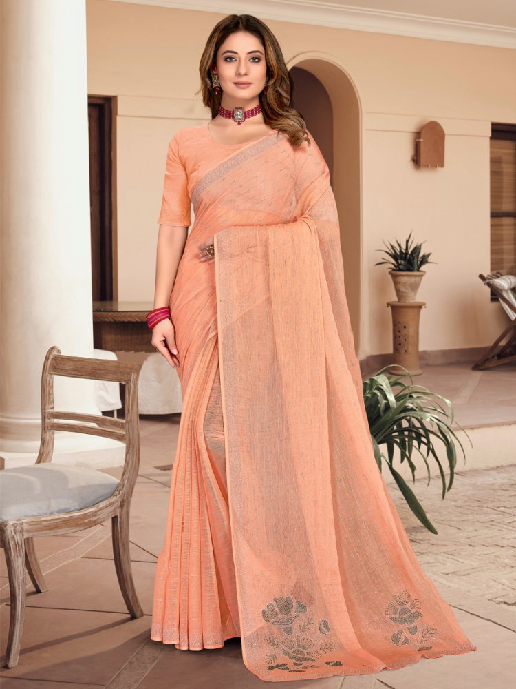 Peach Simmer Silk Handwoven Party Festival Classic Style Saree