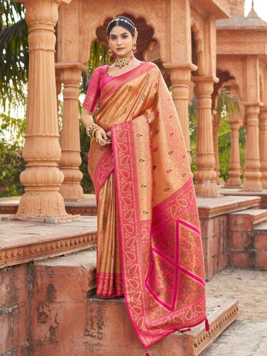 Peach Soft Banarasi Silk Handwoven Festival Wedding Fancy Heavy Border Saree