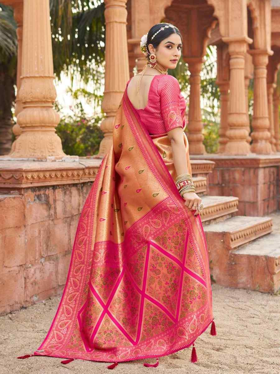 Peach Soft Banarasi Silk Handwoven Festival Wedding Fancy Heavy Border Saree