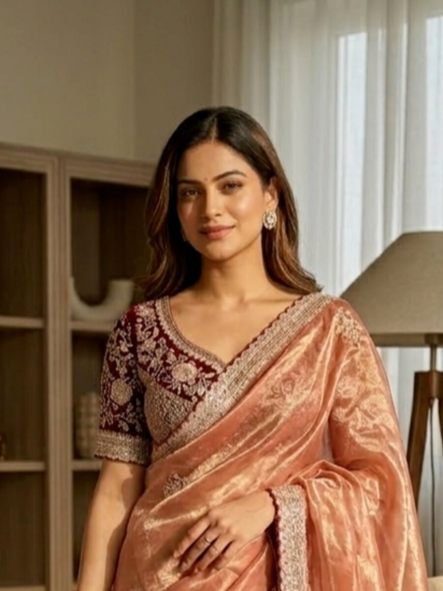 Peach Soft Frendy Satin Embroidery Sequins Zari Wedding Reception Party Festival Casual Heavy Border Sarees