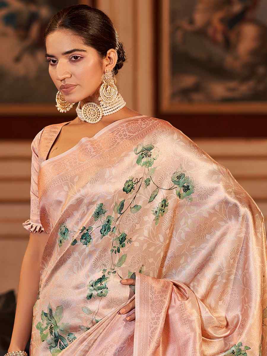 Peach Soft Jacquard Handwoven Wedding Festival Heavy Border Saree