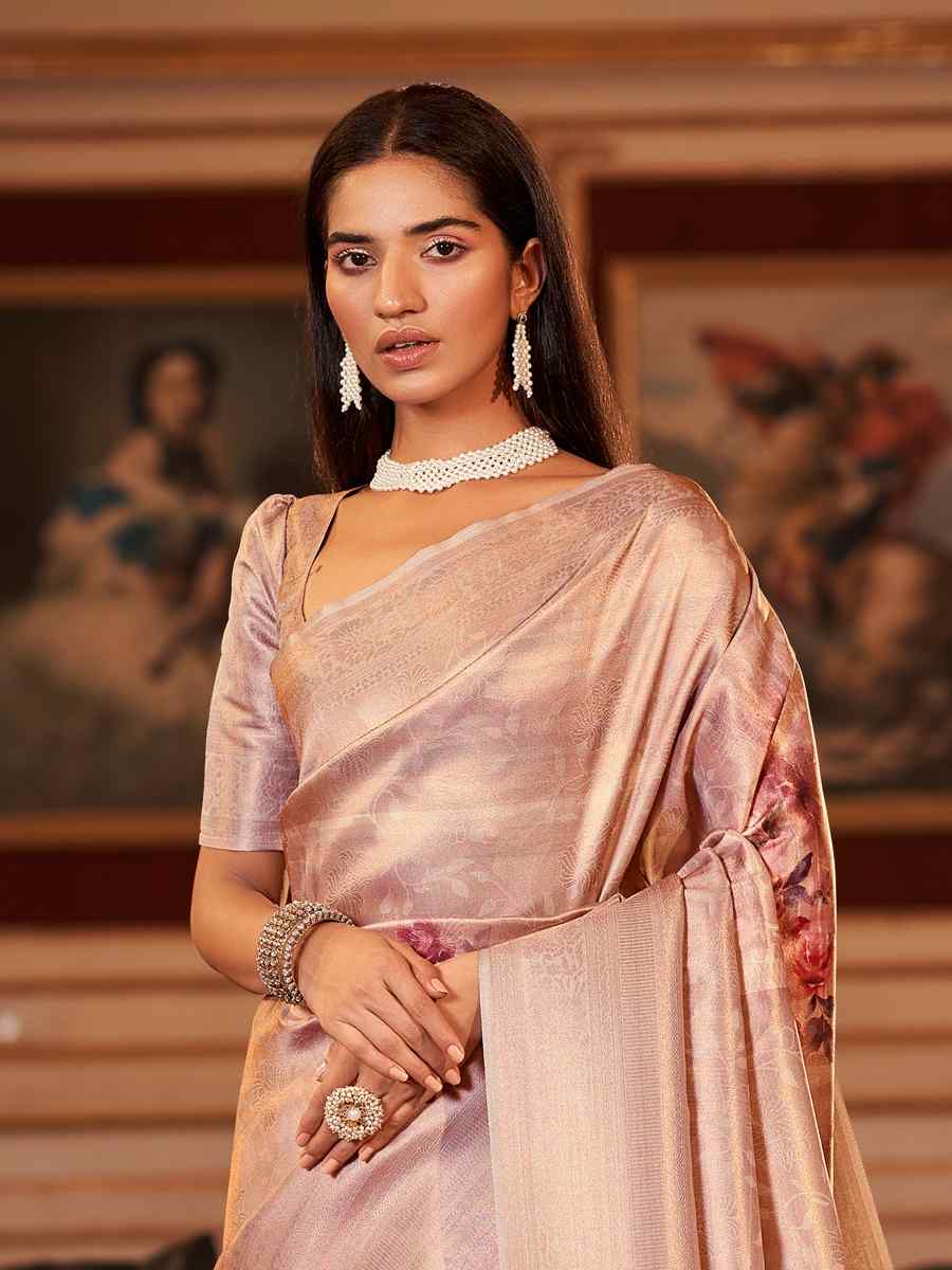 Peach Soft Jacquard Handwoven Wedding Festival Heavy Border Saree