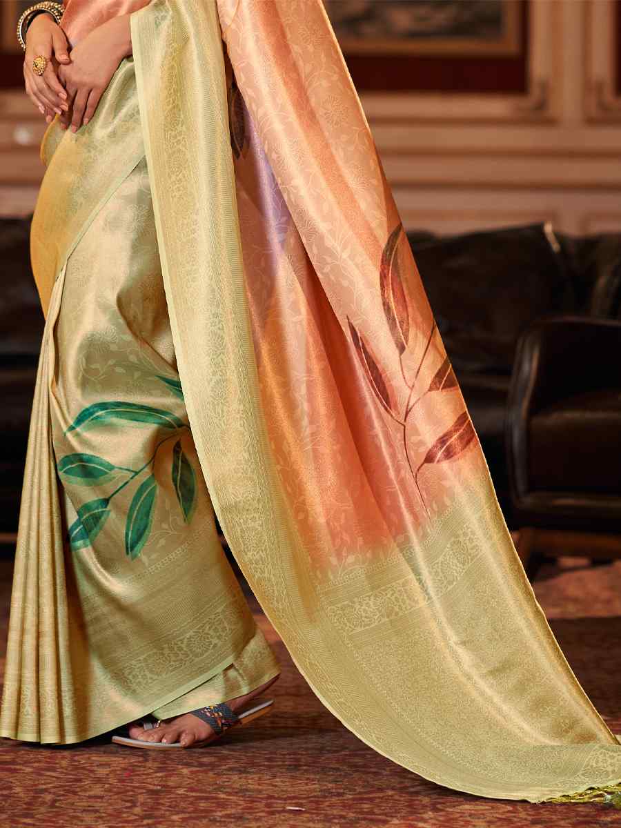 Peach Soft Jacquard Handwoven Wedding Festival Heavy Border Saree