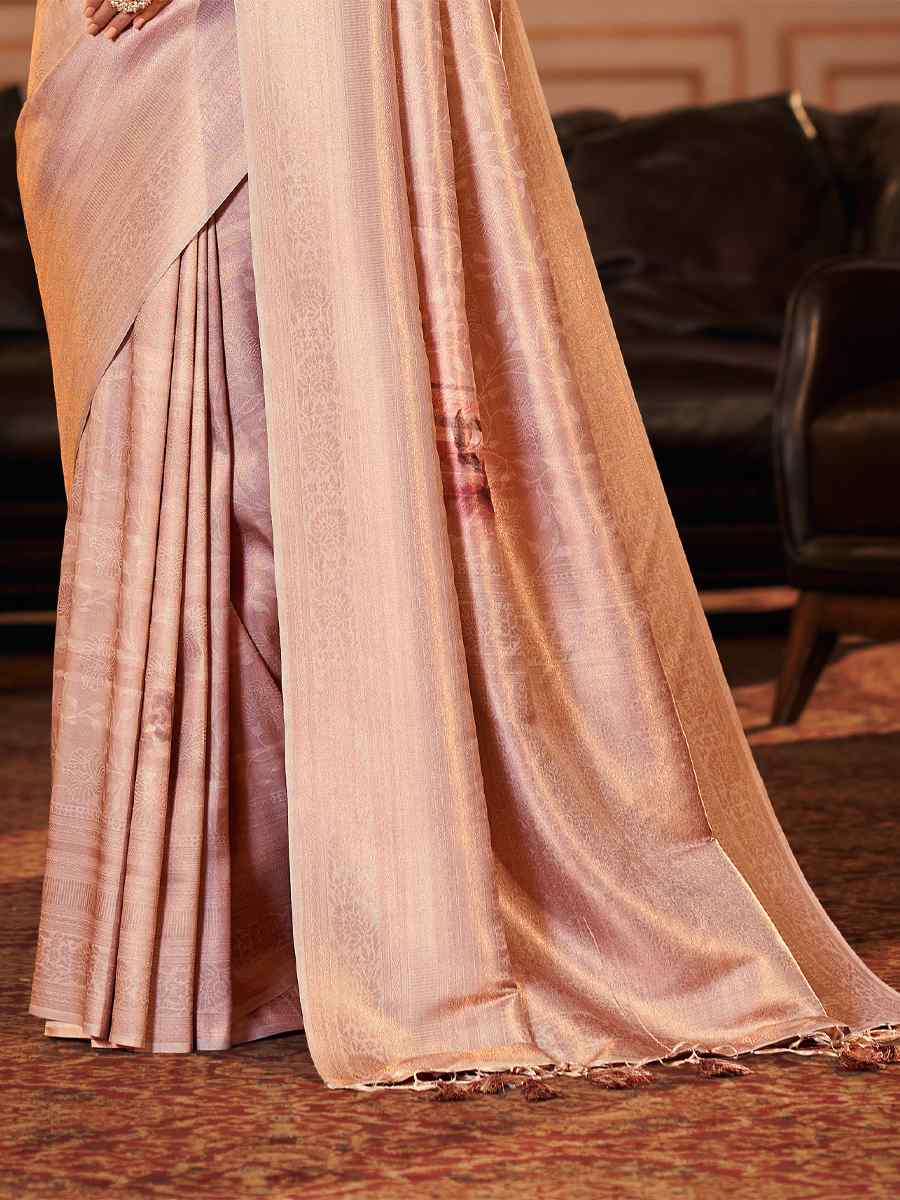 Peach Soft Jacquard Handwoven Wedding Festival Heavy Border Saree