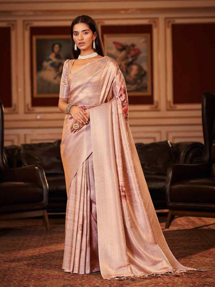 Peach Soft Jacquard Handwoven Wedding Festival Heavy Border Saree