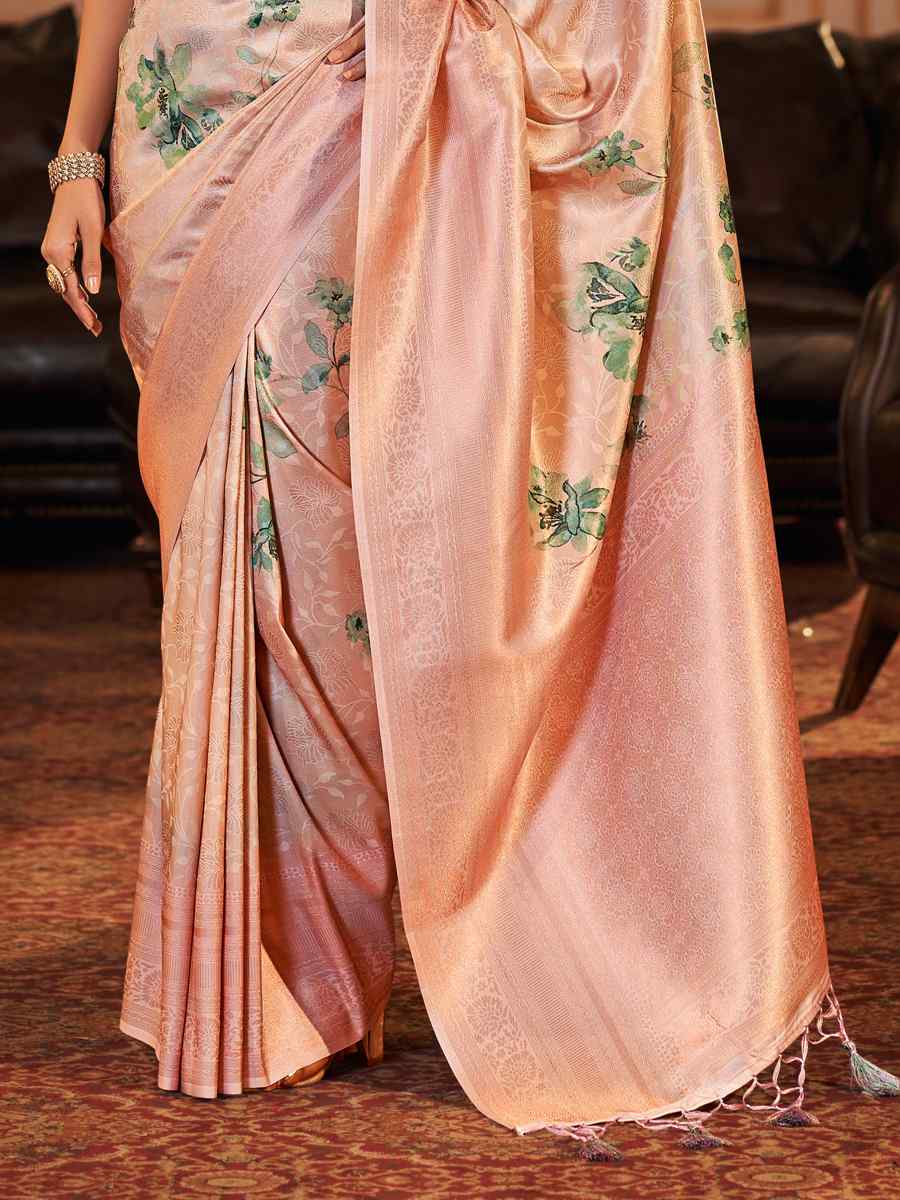 Peach Soft Jacquard Handwoven Wedding Festival Heavy Border Saree