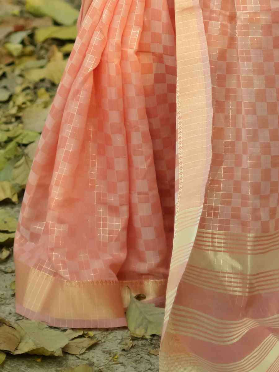 Peach Soft Kalyani Silk Zari Handwoven Festival Wedding Fancy Heavy Border Saree