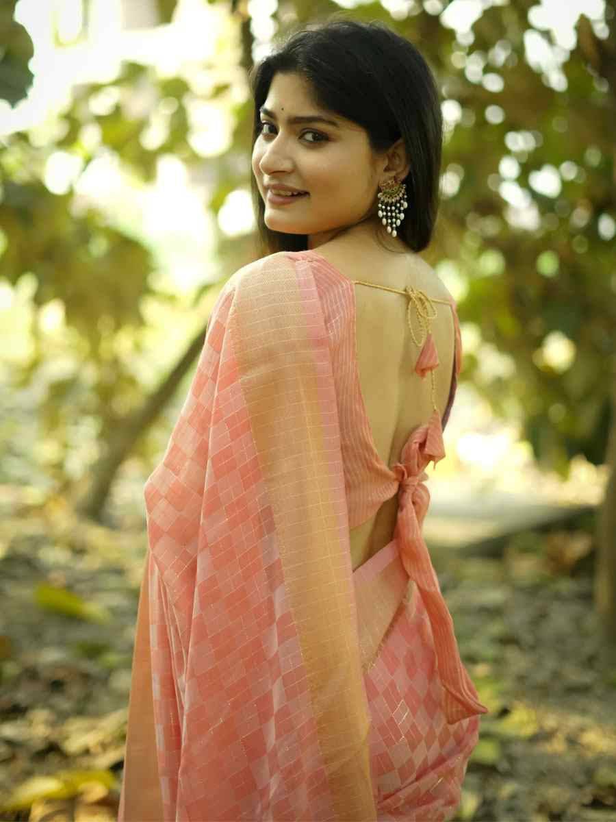 Peach Soft Kalyani Silk Zari Handwoven Festival Wedding Fancy Heavy Border Saree