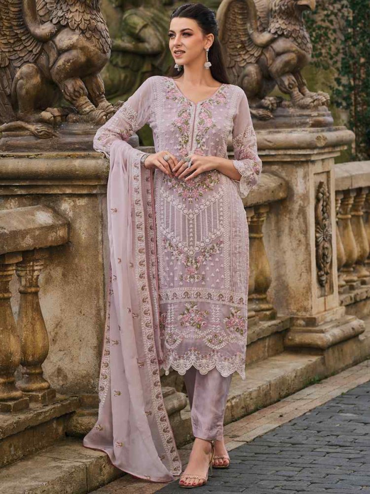 Peach Soft Organza Embroidered Festival Party Ready Pant Salwar Kameez
