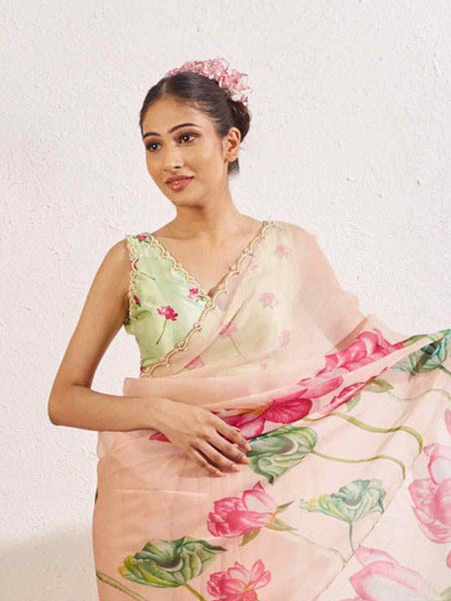 Peach Soft Tebi Silk Embroidered Festival Wedding Fancy Heavy Border Saree