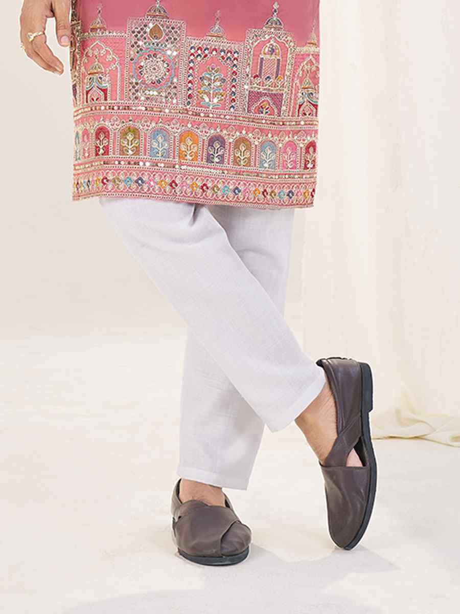 Peach Star Georgette Embroidery Festival Wedding Party Kurta